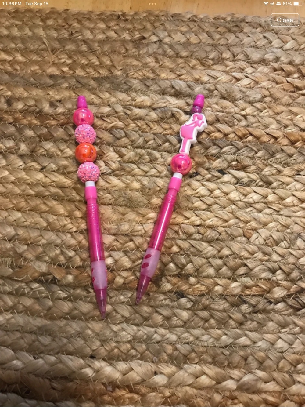 Pink Hand Crafted Beaded Mechanical Pencils- Set of 2
